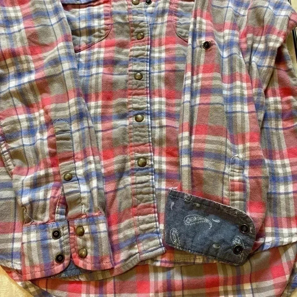 Jachs Girlfriend Bea Plaid Flannel Snap Button Down Shirt Size S - Picture 9 of 10